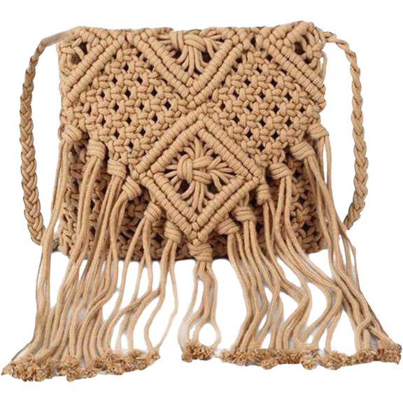 Women's Fringe Straw Woven Shoulder Bags Boho Crossbody Bag