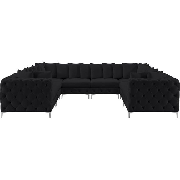 Maklaine Modern / Contemporary Black Velvet Modular Sectional