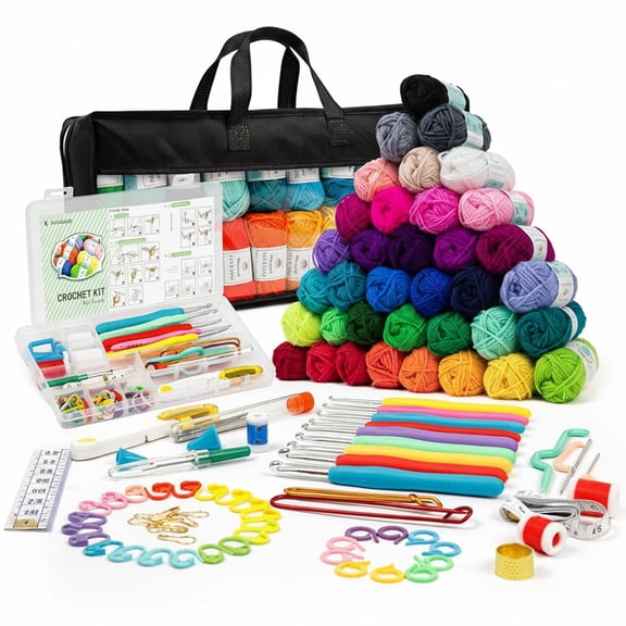 Byseng Crochet Kit for Beginners, 113PCS Crochet Accessories Set, Ergonomic Crochet Hooks Set with Yarn, Storage Bag