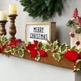 thumbnail image 2 of Northlight Pre-Lit Battery Operated Holly and Berry Christmas Garland - 7.5' x 5" - Warm White, 2 of 7