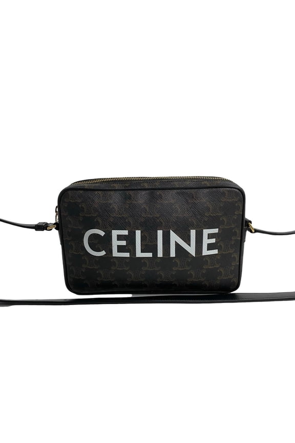 Pre-Owned CELINE Triomphe Messenger Medium Leather Mini Shoulder Bag Pochette Black... (Good)