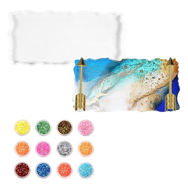 Juego De Moldes Para Bandejas De Frutas Diy Con 2 Asas De Flechas Doradas, 12 Colores, Lentejuelas Brillantes Para Decoración Del Hogar, Fiestas, Bares, Clubes Eigraketly FN002148-00