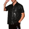 thumbnail image 4 of Lars Amadeus Sequin Dress Shirt for Men's Short Sleeve Button Down 70s Disco Costume Party Shirts 2XL Dark Black, 4 of 4