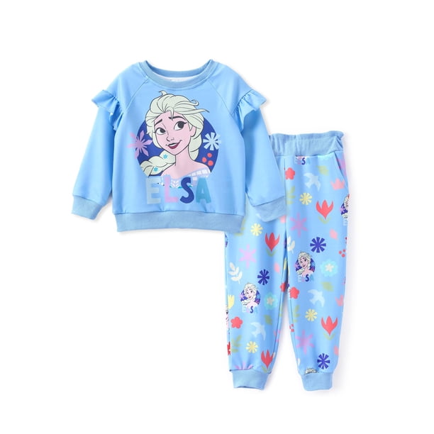 Conjunto de camisa con volantes y pantalones con bolsillos de Frozen Elsa para niñas pequeñas de Disney