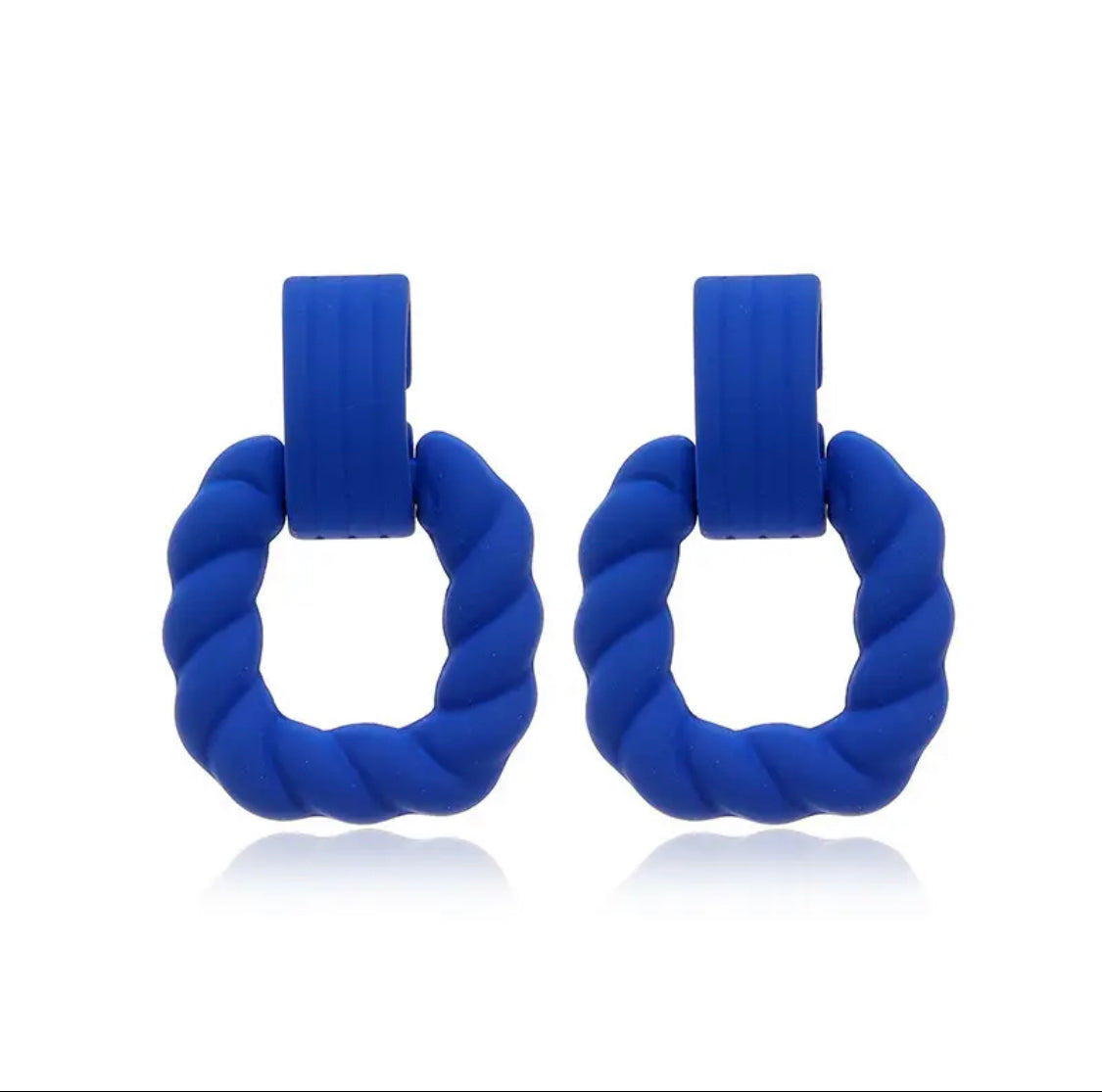 Clip on 2" gold plastic rope style square door knob earrings in a