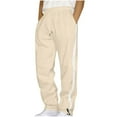 thumbnail image 7 of Mens Sweatpants with Pockets Outdoor Running Jogger Pants Loose Fit Athletic Pants for Workout Elastic Waist Drawstring Wide Leg Side Stripe Casual Trousers Beige XXL, 7 of 7