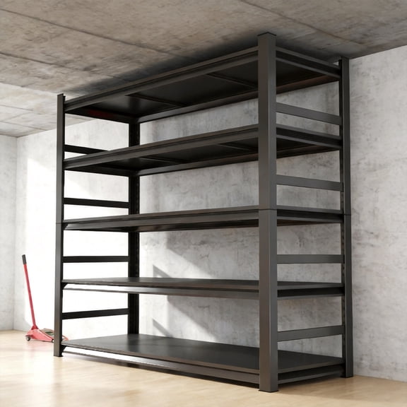 73"H Metal Garage Shelving, Heavy Duty Storage Shelves, 5-Tier Adjustable Storage Shelf Rack, Utility Steel Shelf for Kitchen, Pantry, Warehouse, Basement, Shop, Backyard, Black (48"W x24"D, 5)