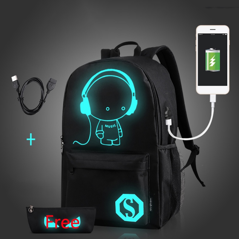 School Backpack Anime Cartoon Luminous Backpack with USB Charging Port and Anti-Theft Lock & Pencil Case, School Bookbag Lightweight Laptop Backpack Casual Travel Daypack for Boys Girls Teens - image 2 of 11