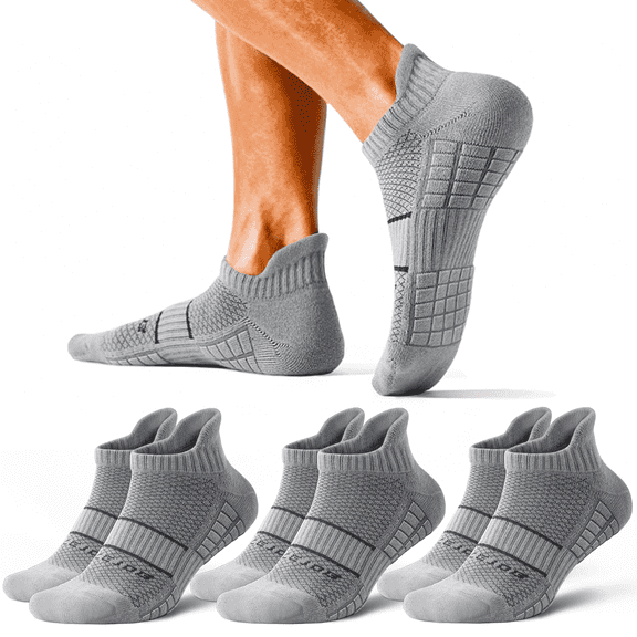 Mqamex Men's Athletic Ankle Socks 6 Pairs, Cushioned Cotton Blend Running Gym Socks with Arch Support