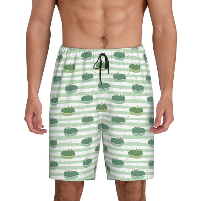 Balery Cute Crocodile Pantalones cortos de pijama de punto de algodón para hombre con cinturilla y bolsillos-Large