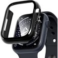 thumbnail image 1 of Compatible for Apple Watch Series 8/7 45mm Hard Case with Tempered Glass Screen Protector, Slim Hard PC Cover, Thin Bumper Full Coverage Accessories for iWatch 8/7 (45mm, Black), 1 of 5