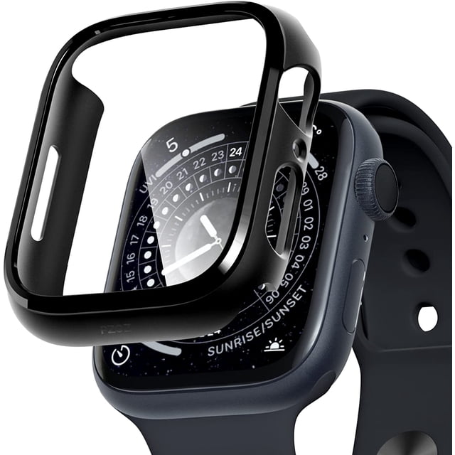 Compatible for Apple Watch Series 8/7 45mm Hard Case with Tempered Glass Screen Protector, Slim Hard PC Cover, Thin Bumper Full Coverage Accessories for iWatch 8/7 (45mm, Black)