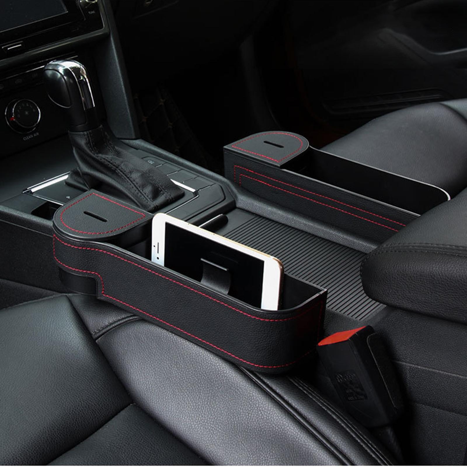 2 Pack Leather Car Seat Gap Filler Organizer with Cup Holder Car Seat