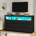 thumbnail image 2 of Black Dresser with 9 Drawers & Open Shelves, Modern 56.7" W Wood Bedroom Dresser with LED Lights and Power Outlet Charging Station, No-Handle Dresser for Living Room Entryway, 2 of 8