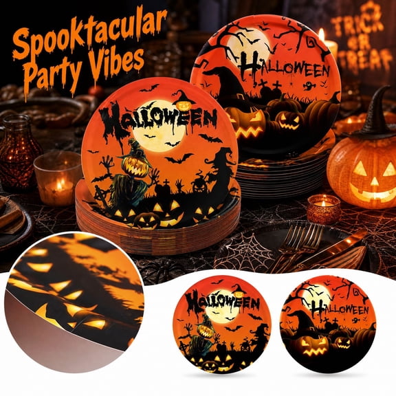 Halloween Paper Plates With Pumpkin ,For Halloween Party Decorations, 10 Pumpkin Paper Plates, Orange A