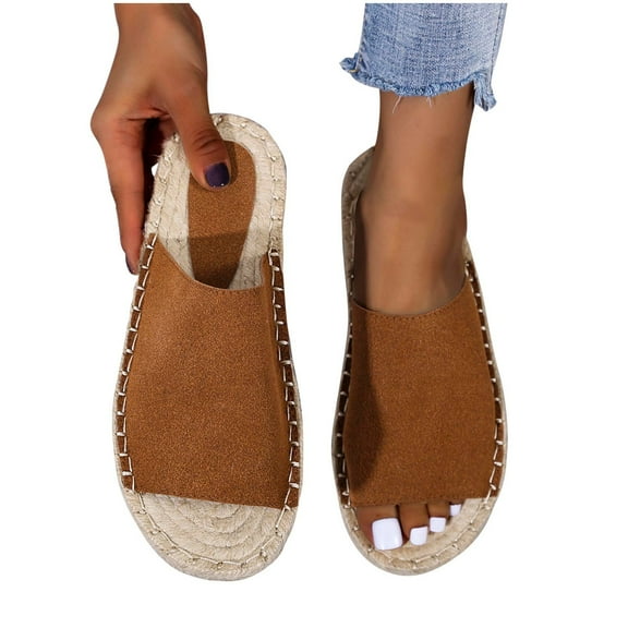 Women Summer Casual Sewn Fisherman's Flat Bottomed Hand Woven Hemp Rope Bottom Slippers