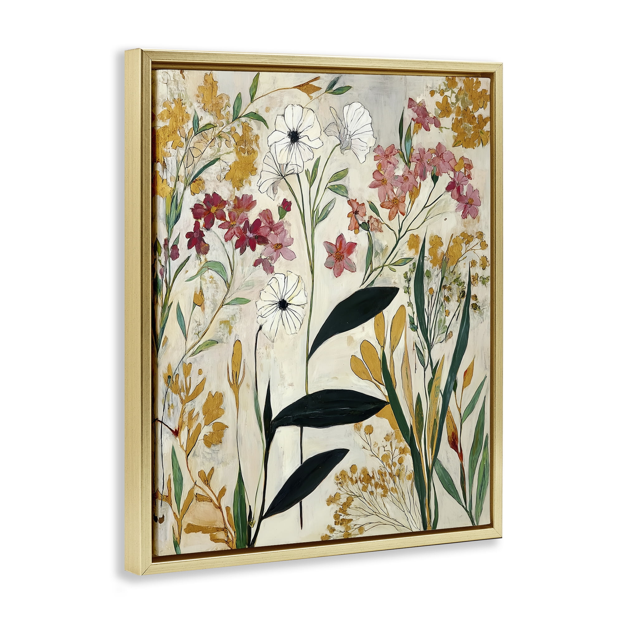 Vintage Playful Botanicals Gold Framed Floater Canvas Wall Art, design by Annabelle Hall