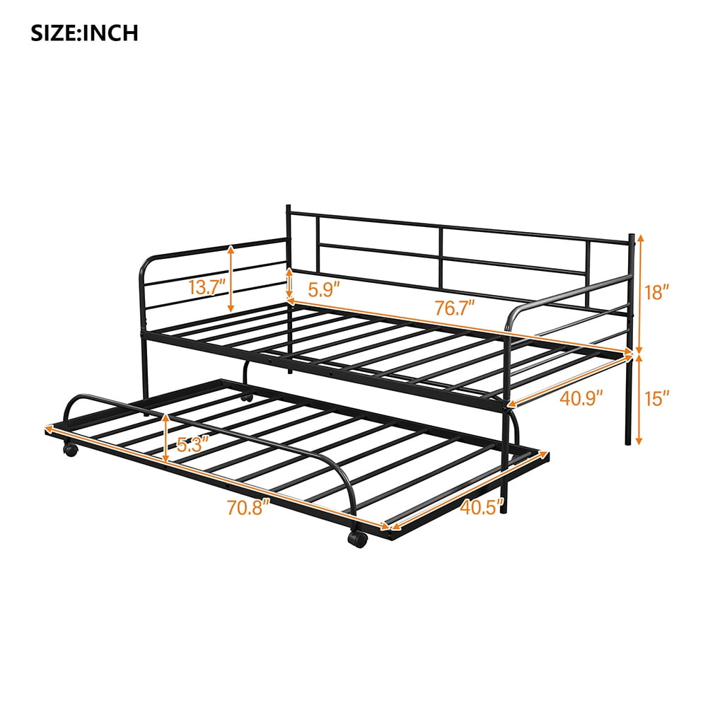 Resenkos Twin Size Metal Daybed with Trundle,Metal Bedframe for Kids/Teens/Adults,Black Resenkos Twin Size Metal Daybed with Trundle,Metal Bedframe for Kids/Teens/Adults,Black
