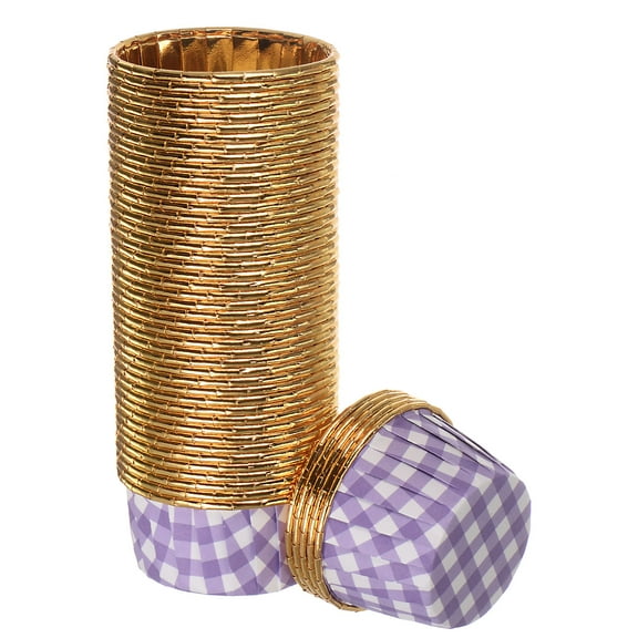 Uxcell Gold Purple Plaid Cupcake Cups, Aluminum Foil Standard Cupcake Liners 50 Pack