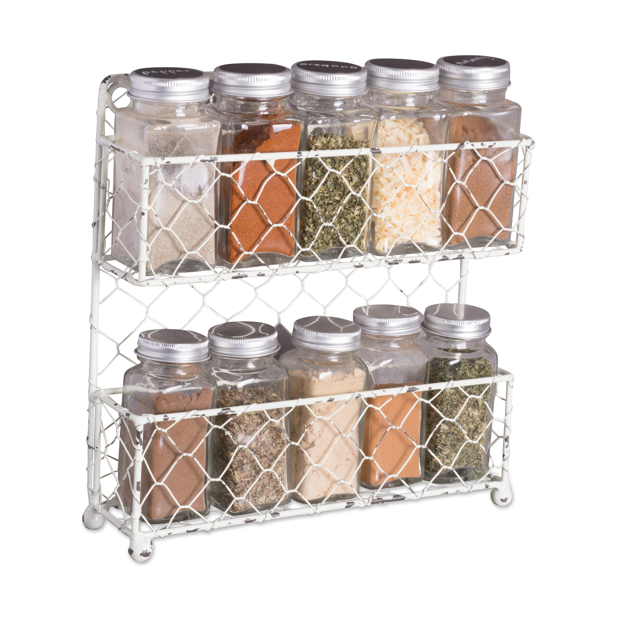 2 Row Chicken Wire Spice Rack Antique White