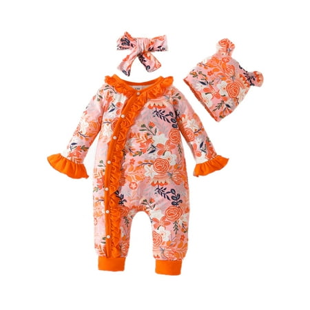 

GXFC Infant Girl Fall Jumpsuits 3M 6M 9M 12M 18M Baby Girl Long Sleeve Zip Up Floral Bodysuit with Headband Set Autumn Clothing for Newborn Girl