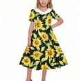 thumbnail image 6 of Avrntaa Little Girls Short Sleeve Dress Summer Cute Sunflower Print Maxi Dresses Flowy Ruffle A-Line Dress for 5-14Y, 6 of 6