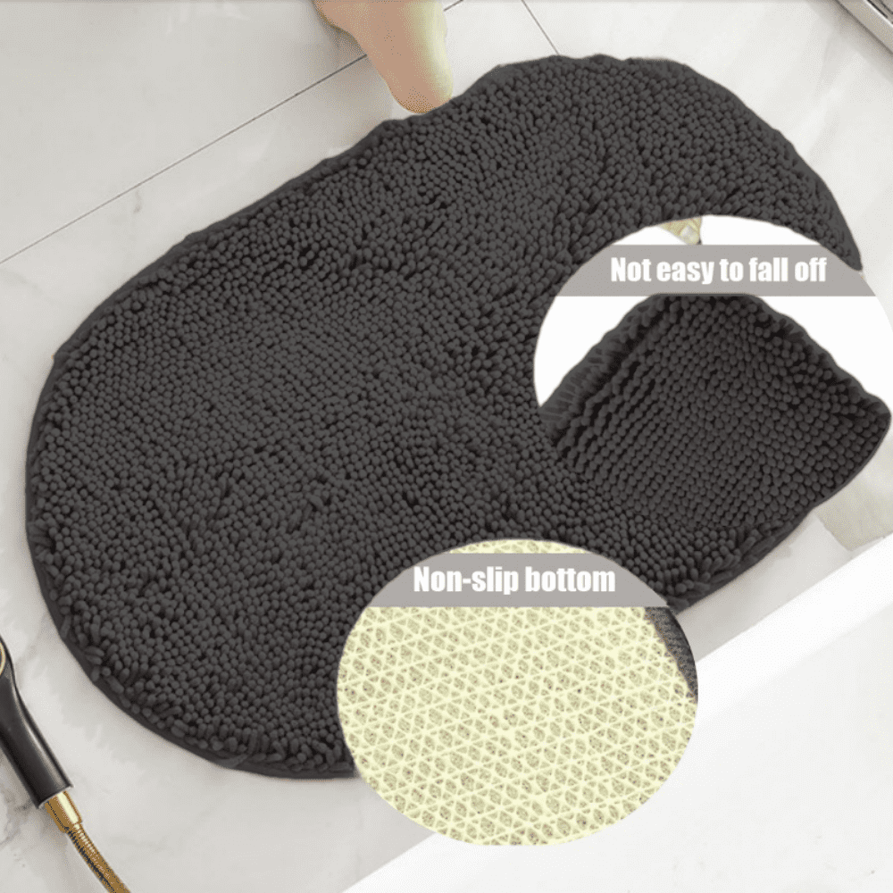 MK Gdledy Chenille Oval Bath Rug 20x32, Rubber Backing Quick Dry Washable Microfiber Mats，Black