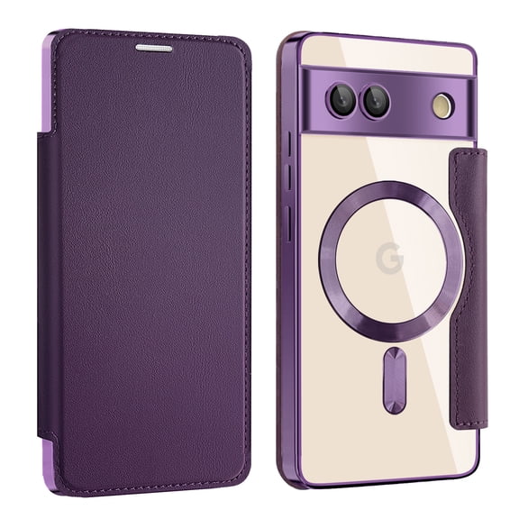 Mantto Wallet Case for Google Pixel 9 / 9 Pro,Compatible with Magsafe Charging,Luxury PU Leather Plating Magnetic Flip RFID Blocking Card Slots Phone Case with Anti-scratch Lens Film,Purple