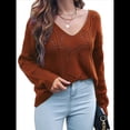 thumbnail image 3 of Suéteres de Otoño con Cuello Redondo de Crochet y Aberturas, Bonitos Suéteres de Invierno para Mujer, A Rojo-Marrón M, 3 of 8
