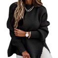 thumbnail image 3 of Winter Sweaters for Women Long Sleeve Knit Pullover Sweater Knitted Solid Color Casual Split Top Pink, 3 of 5