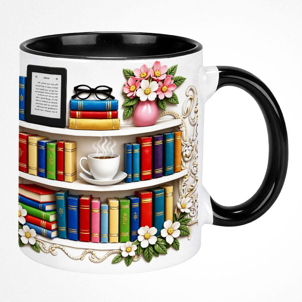 Ceramic Coffee Mug, Book Lover Design, 11oz, Teacher Gift, 6 Colors