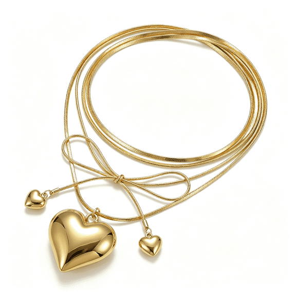DESIGNICE Chunky Heart Tie Necklace for Women,Wrap Choker with Heart Locket Pendant,Elegant Gold Tie Necklace