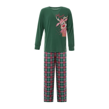 

Parent-Children Christmas Pajama Reindeer Print Long-Sleeves Tops with Plaid Pants