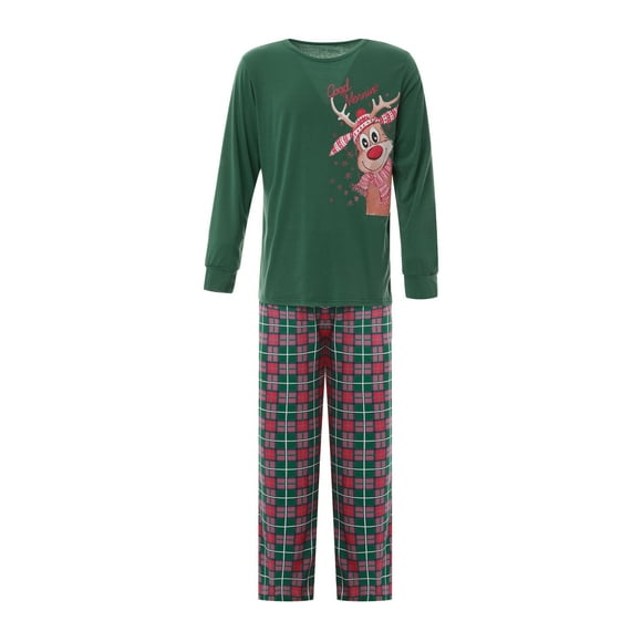 ITFABS Parent-Children Christmas Pajama, Reindeer Print Tops with Plaid Pants