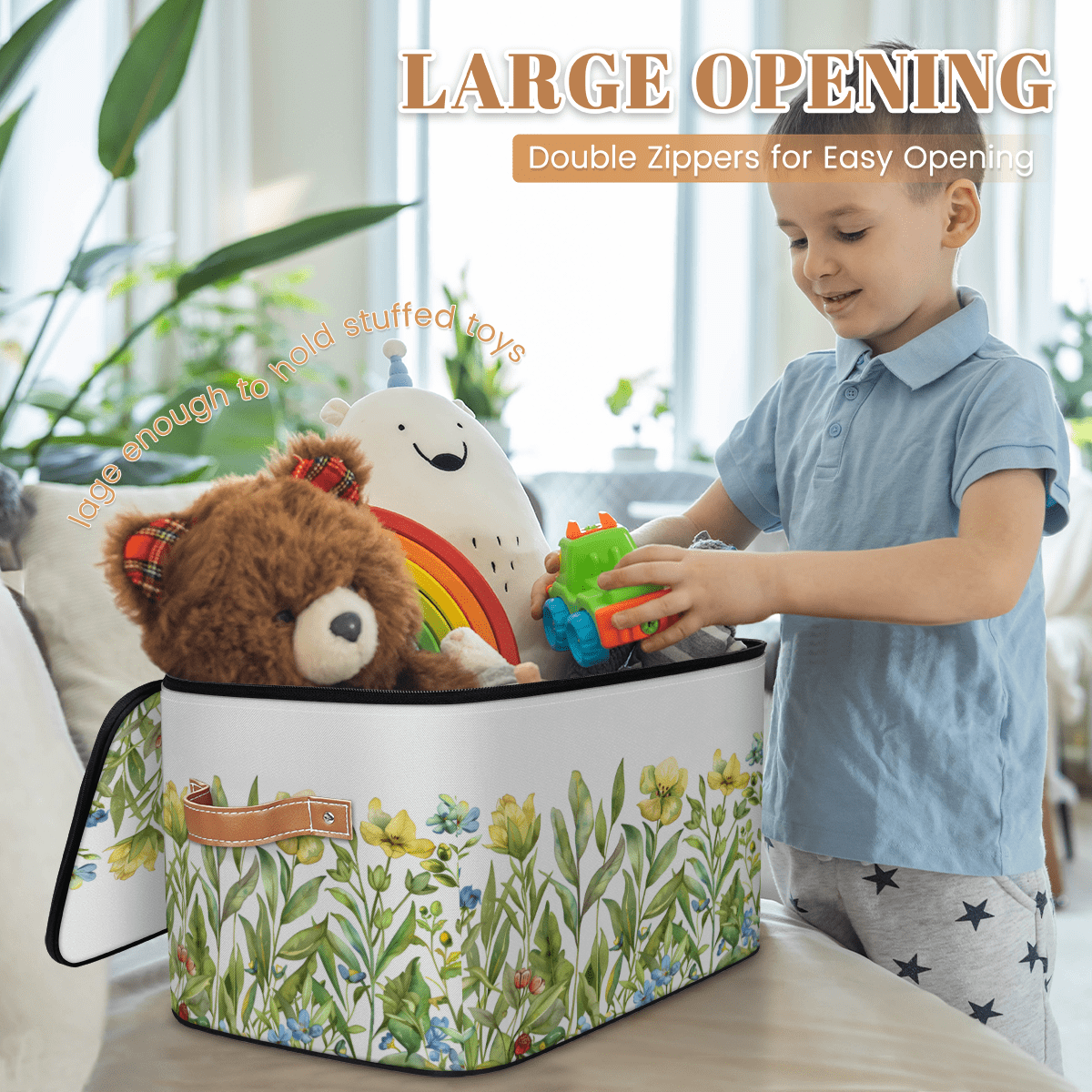 CURLYOOT Spring Floral Fabric Storage Bins with Lids, Watercolor Garden Flower Green Leaves Plants Foldable Storage Boxes Washable Storage Cube, Closet Bedroom Home Organizer Containers