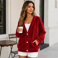 thumbnail image 6 of Wrongduck Women's Velvet Cardigan Jacket Lightweight Button Front Long Sleeve Casual Sweater Coat with Pockets Spring Fall Layering Top, 6 of 7