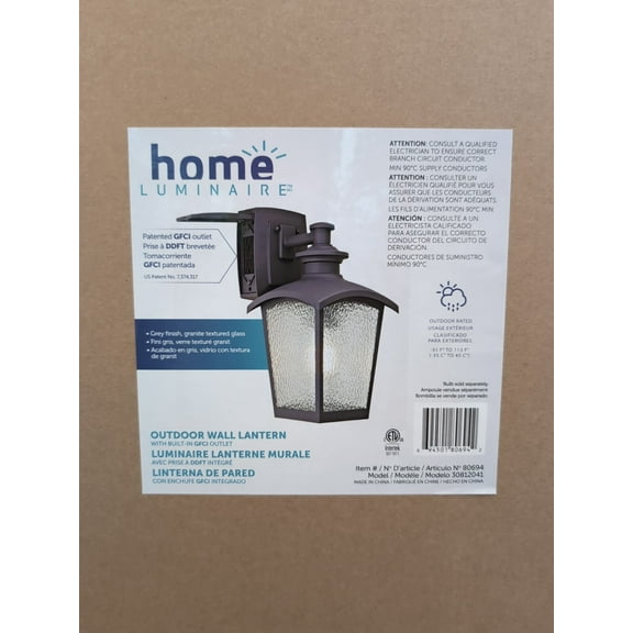 Home Luminaire 80694 Spence 1-Light Outdoor Wall Lantern Grey Finish Granite Gls