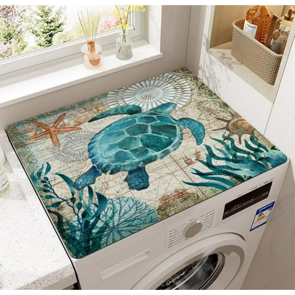 Turtle Washer or Dryer Cover for the Top, 19.7" x 23.6" Cute Protector Mat Machine Dryer Cover, Dust-proof Washing Machine Top Cover for Laundry Room Kitchen