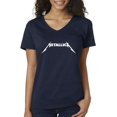 New Way 925 - Women's V-Neck T-Shirt Metallica Metal Rock Band Logo Large