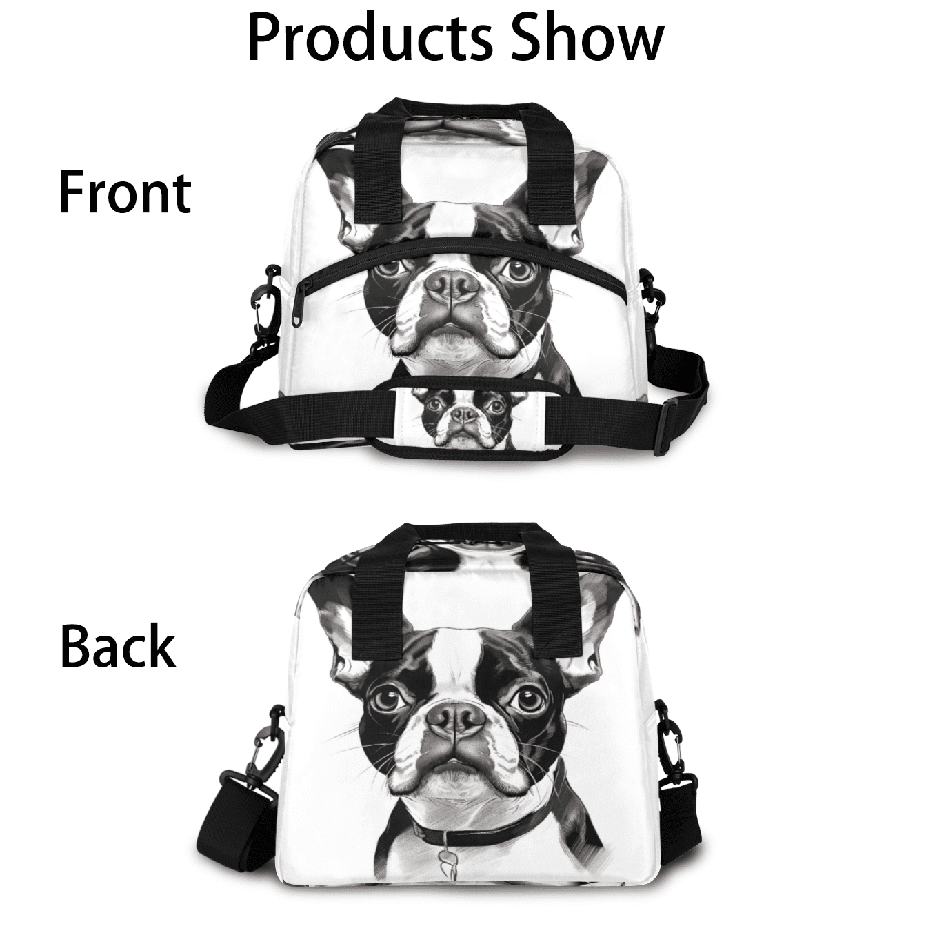 Herdesigns Bostonterrier Dog Insulated Lunch Bag for Women Men Adults Large Reusable Lunch Box Leakproof Portable Cooler Tote Bags with Adjustable Shoulder Strap