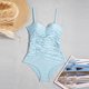 thumbnail image 5 of Traje de baño de una pieza para mujer, traje de baño de bikini de tirantes sin espalda de color liso para mujer, conjunto de bikini con bloques de color y hombros descubiertos, traje de baño de moda p, 5 of 7