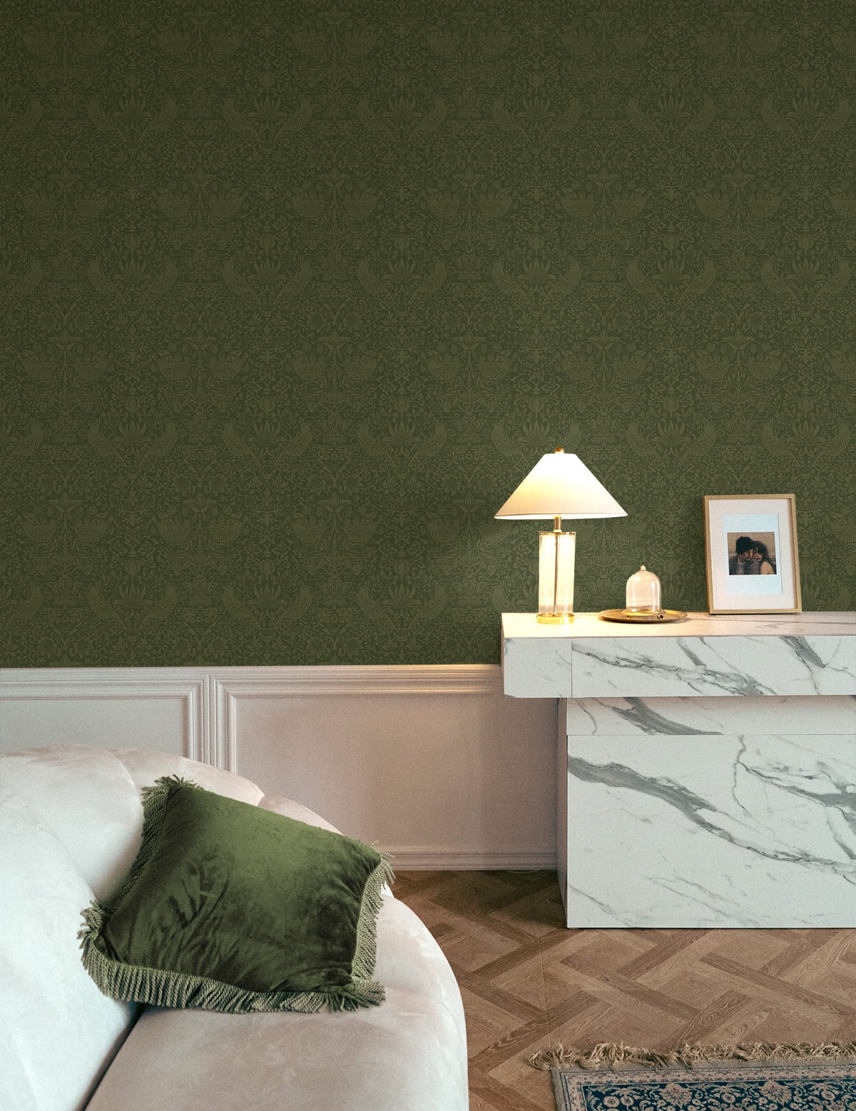 Seabrook Designs Moss Green Tonal Bird Garden Prepasted Wallpaper - 20.9 in. W. x 33 ft. L. Roll