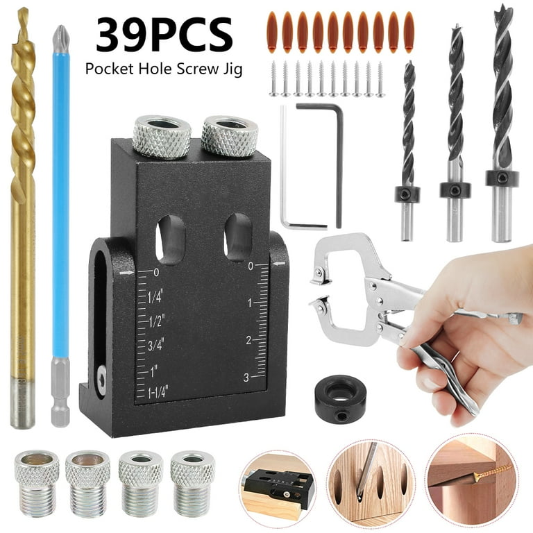 Pocket Hole Screw Jig Kit, HUHOMCO Pocket Hole Drill Guide Jig Set  Woodworking Guide Positioner Angle Drill Guide Woodworking Tool Hole  Locator Tool