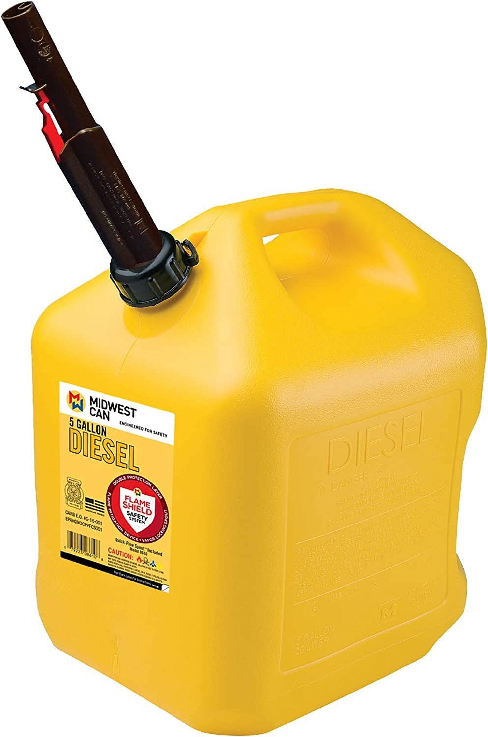 Midwest Can 5 Gallon Yellow Diesel Fuel Tank, HDPE Plastic with