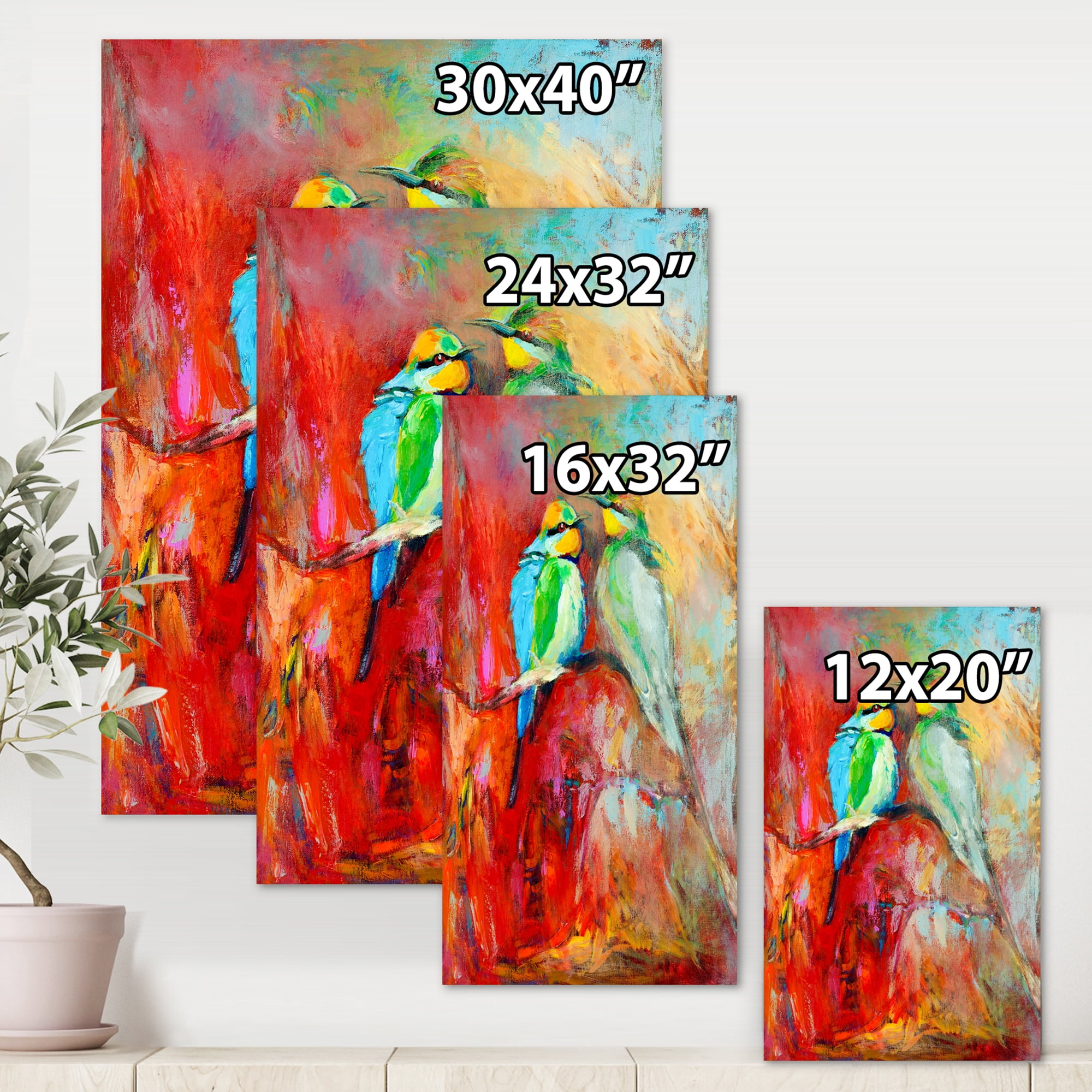 Designart ' Blue Tailed Bee Eaters Sitting On A Branch ' Nautical & Coastal Canvas Wall Art Print