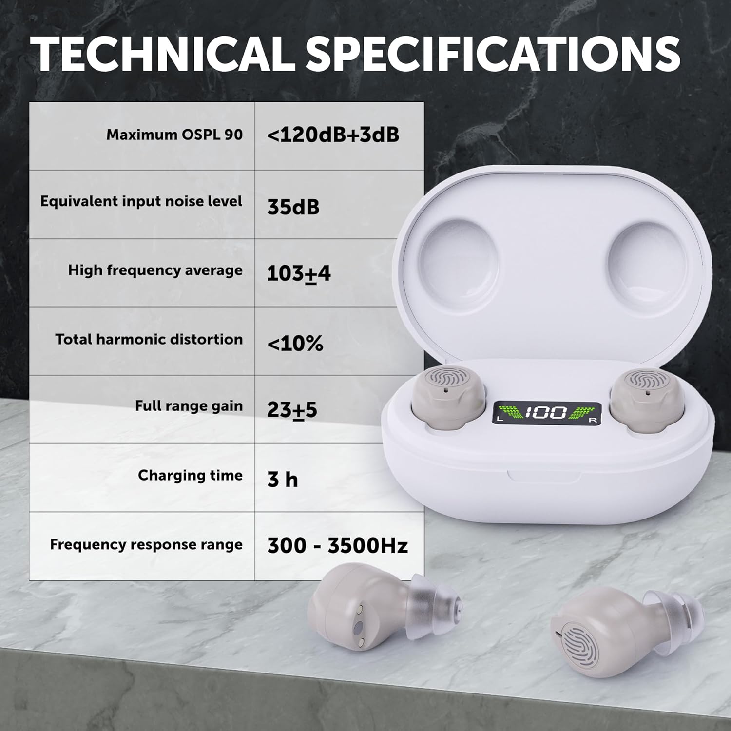 Invisible Hearing Aids for Seniors with Crystal Sound, Digital In-the-Ear Discreet & Comfortable Fit Hearing Aids with Intelligent Noise Reduction, One Button Control, Lasts Up to 100 Hours (Beige)