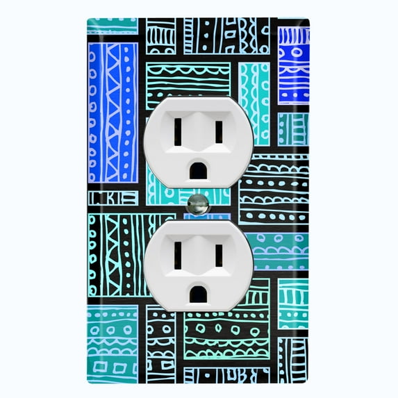 Metal Light Switch Plate Cover Safari African Tribal Art Pattern Teal SFR004