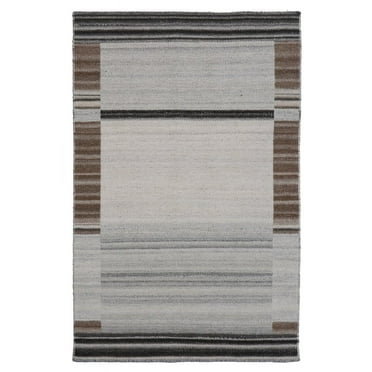 EORC Brown Hand Woven  Wool and Viscose Modern Reversible flat weave Dhurrie Rug