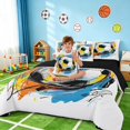 thumbnail image 3 of Manfei Sport Twin Bedding, Graffiti Soccer Bedding Comforter Set, White Blue Yellow, Black Reversible 7 Pieces, 3 of 6