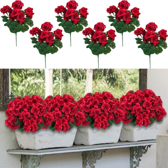 Red Artificial Geranium Bush – Miyuadkai Outdoor Flowers for Planter Decor, Faux Geraniums for Garden, Patio & Indoor Table Centerpiece, UV-Resistant Realistic Plant